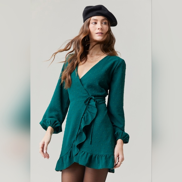 Francesca's Collections Dresses & Skirts - Francesca’s Lydia Clip Dot Wrap Mini Dress Size Medium